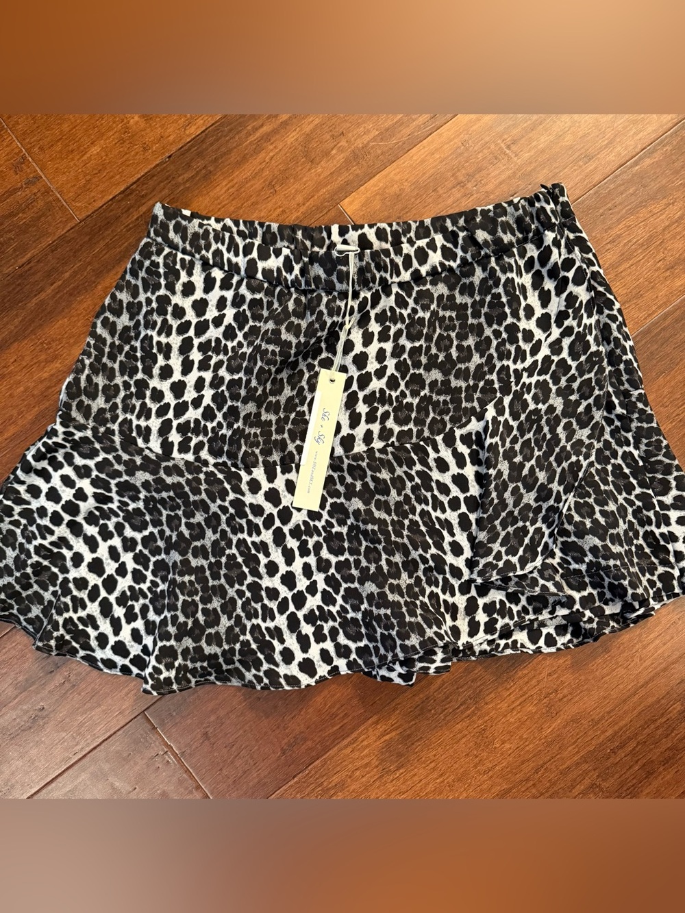 She + Sky Black and White Leopard Ruffle Mini Skirt